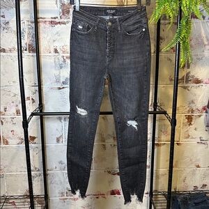 Judy Blue Lose Angeles Skinny Fit Distressed Exposed Button Fly Raw Hem Jeans 26